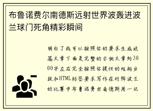 布鲁诺费尔南德斯远射世界波轰进波兰球门死角精彩瞬间